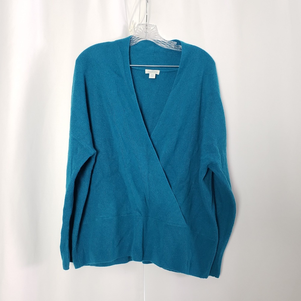 Sundance Womens XXL Teal Blue 100% Cashmere Ribbed Faux Wrap Surplice Sweater